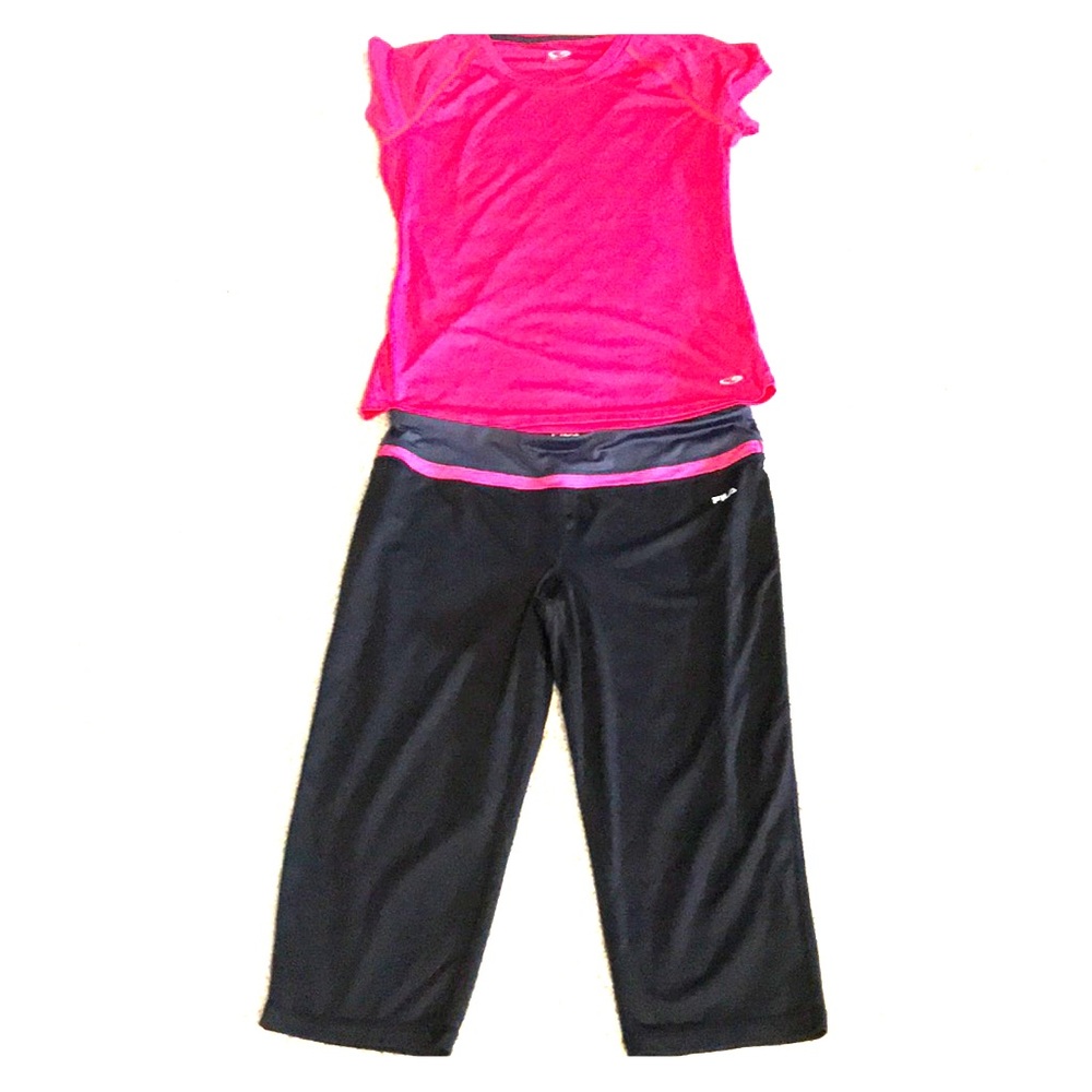 Black/Pink Capri & Tee Workout Set